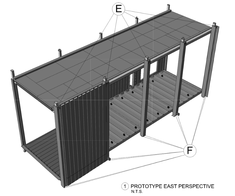 A render of the skeleton of the midmod structure showing the beams that form the compression part of the monocoque